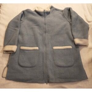 Denim & Co Womans 1X Fleece Coat Jacket Blue Full Zip Sherpa Lined